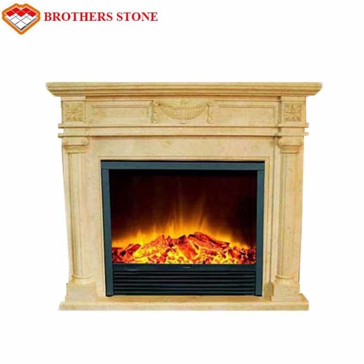 High Durability Natural Stone Fireplaces , Beige White Marble Fire Surround