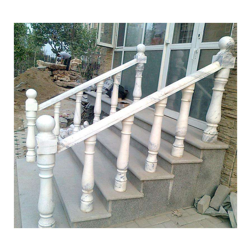outdoor White Marble Staircase Railing Balustrade , External Stair Balustrade