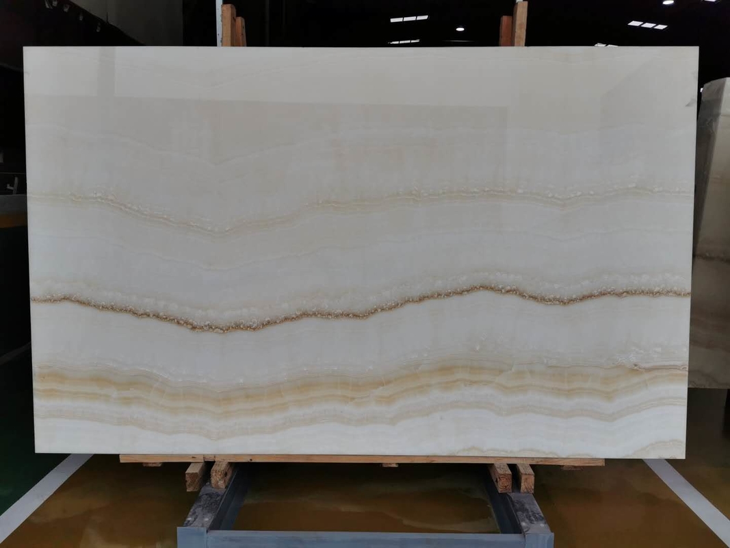 Wooden White Backlit 16mm Jade Onyx Slab For Wall Panel