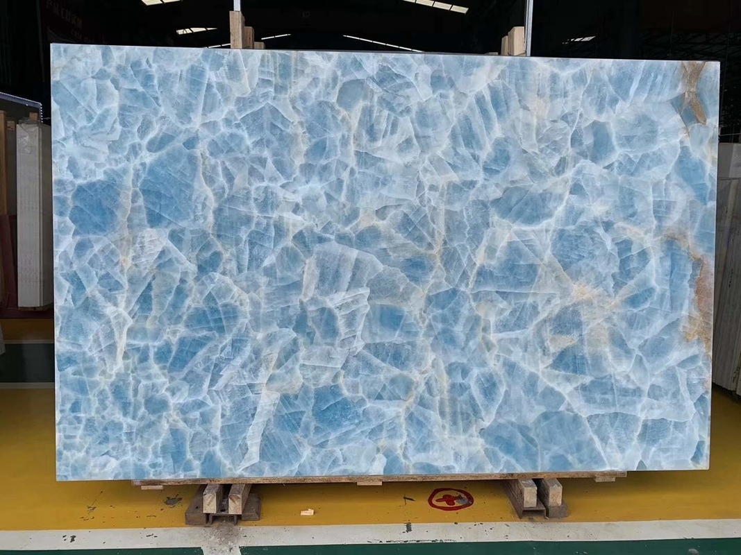Backlit Wall Panel Translucent Crystal Agate Stone Blue Marble Onyx Slab