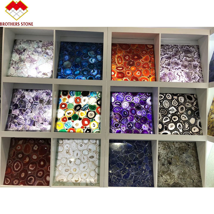 Polished Gemstone Amethyst Faux Marble Panels For Decoration Wall Slab