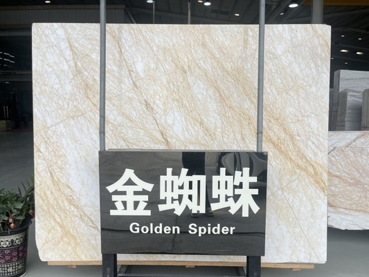 Polished Spider Golden Marble Slab Ideal for Modern Villa Wall Floor Graphic Design