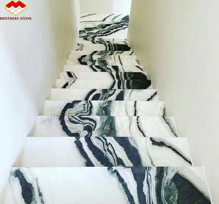 Modern Hotel Staircases Brothers Stone Panda White Marble Treads and Risers Anti Slip