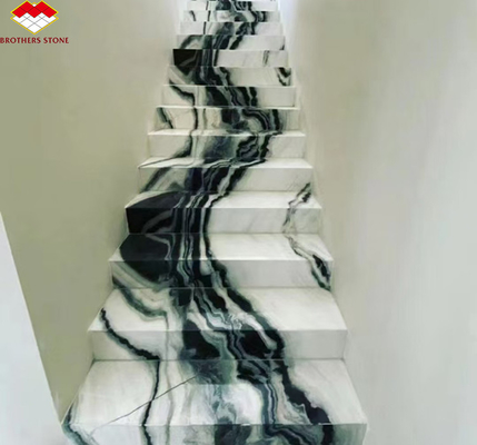 Modern Hotel Staircases Brothers Stone Panda White Marble Treads and Risers Anti Slip