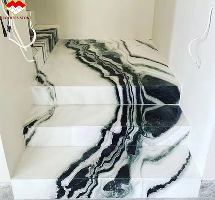Modern Hotel Staircases Brothers Stone Panda White Marble Treads and Risers Anti Slip