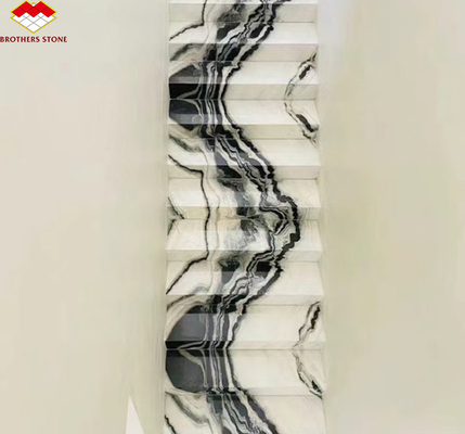 Modern Hotel Staircases Brothers Stone Panda White Marble Treads and Risers Anti Slip
