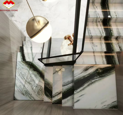 Modern Hotel Staircases Brothers Stone Panda White Marble Treads and Risers Anti Slip
