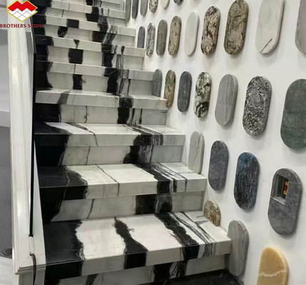Easy Installation Panda White Marble Stairs with Modern Design and LED Wall Lights