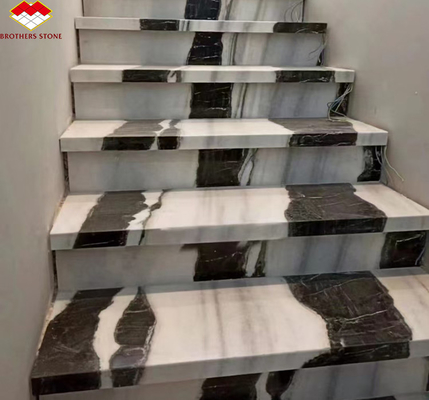 Easy Installation Panda White Marble Stairs with Modern Design and LED Wall Lights
