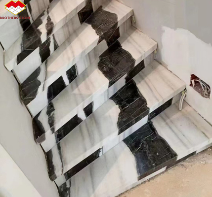 Easy Installation Panda White Marble Stairs with Modern Design and LED Wall Lights