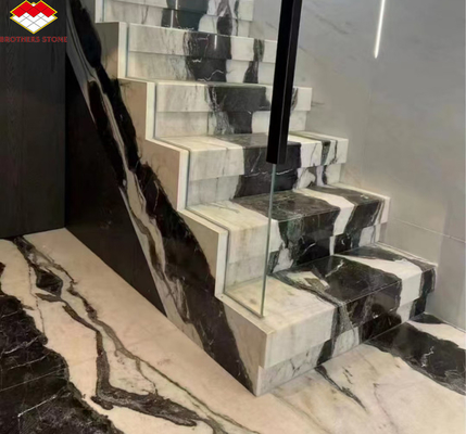 Easy Installation Panda White Marble Stairs with Modern Design and LED Wall Lights