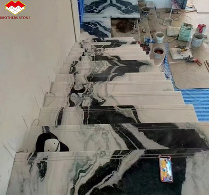 Custom Luxury Panda White Marble Stairs Natural Stone for Straight Staircase Design