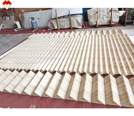 Indoor Lavabo Component Translucent White Gold Vein Wood Look Onyx Marble Slab for Grade Wall and Floor Tiles