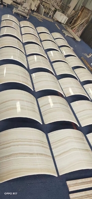 Indoor Lavabo Component Translucent White Gold Vein Wood Look Onyx Marble Slab for Grade Wall and Floor Tiles