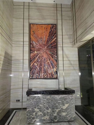 Indoor Lavabo Component Translucent White Gold Vein Wood Look Onyx Marble Slab for Grade Wall and Floor Tiles