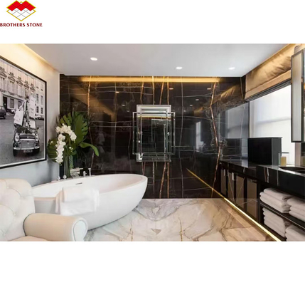 Hotel Table Modern Big Slab Black and Gold Vein Marble Flooring with Exotic Lauren 18mm