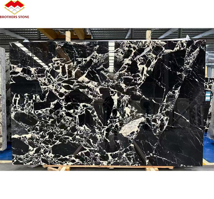 Polished Napoleno Black Marble Glossy Stone for Hotel Villa Long Wall Panel Floor Tile