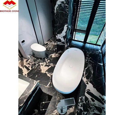 Polished Napoleno Black Marble Glossy Stone for Hotel Villa Long Wall Panel Floor Tile