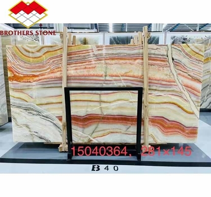 Hotel Table Furniture Design with Natural Stone Bookmatched Rainbow Onyx Marble Slab
