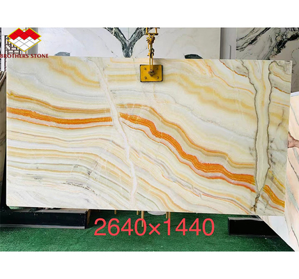 Hotel Table Furniture Design with Natural Stone Bookmatched Rainbow Onyx Marble Slab