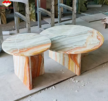 Hotel Table Furniture Design with Natural Stone Bookmatched Rainbow Onyx Marble Slab