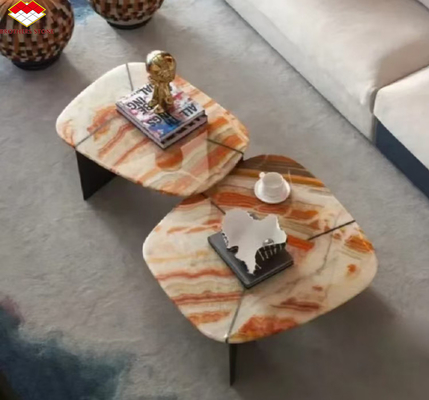Hotel Table Furniture Design with Natural Stone Bookmatched Rainbow Onyx Marble Slab