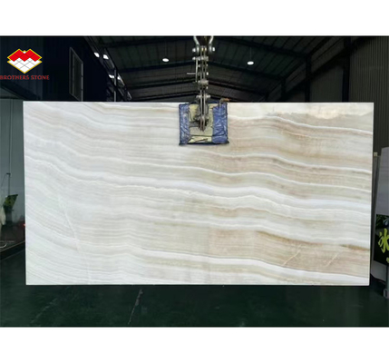 Polished Backlit Onyx Wall Panels and Countertop in Modern White Stone Form Big Slab