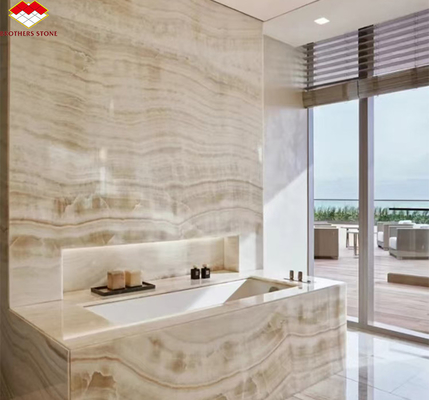 Polished Backlit Onyx Wall Panels and Countertop in Modern White Stone Form Big Slab