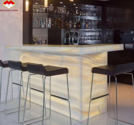 Polished Backlit Onyx Wall Panels and Countertop in Modern White Stone Form Big Slab