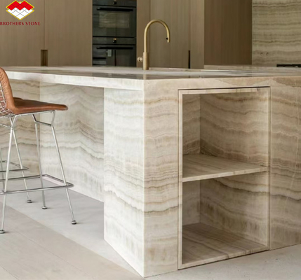 Polished Backlit Onyx Wall Panels and Countertop in Modern White Stone Form Big Slab