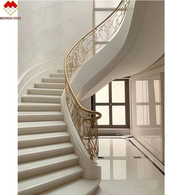 Indoor Cream Beige Marble Anti-Slip Curved Stairs Skirting Tiles for Modern Design