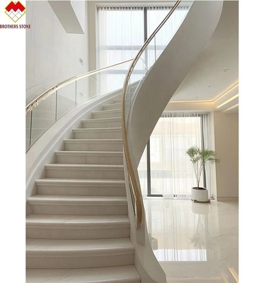 Indoor Cream Beige Marble Anti-Slip Curved Stairs Skirting Tiles for Modern Design