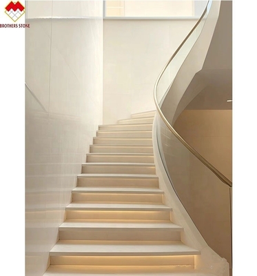 Indoor Cream Beige Marble Anti-Slip Curved Stairs Skirting Tiles for Modern Design