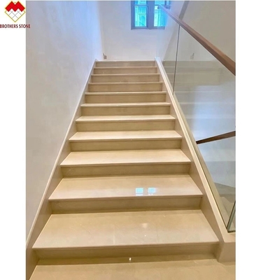 Indoor Cream Beige Marble Anti-Slip Curved Stairs Skirting Tiles for Modern Design