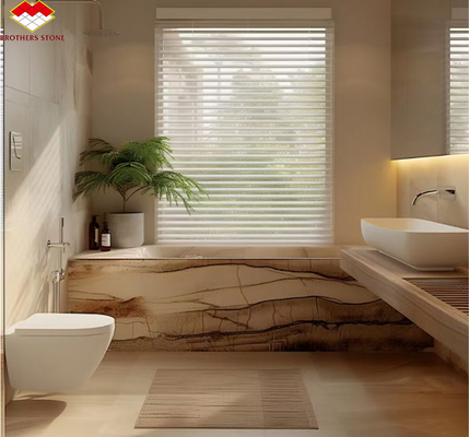 Modern Onyx Marble Gold Vein Wooden Yellow Golden Grain Bathtub Decor for Modern Homes