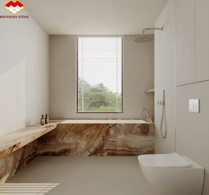 Modern Onyx Marble Gold Vein Wooden Yellow Golden Grain Bathtub Decor for Modern Homes