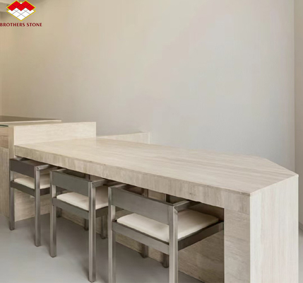 Polished Beige Round Travertine Dining Table Modern Stone Furniture for Living Room