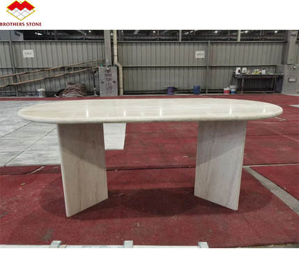 Hotel Marble Travertine Slab Polished Dining Table Modern Natural Stone Oval Furniture