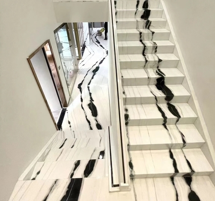 9/12/15mm Thickness LED Light Follows Panda White Marble Stair with Natural Stone