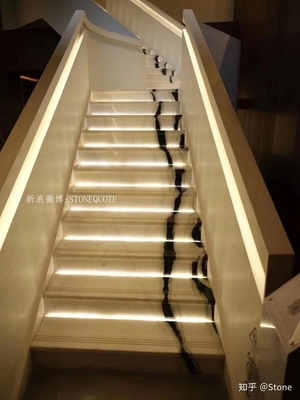9/12/15mm Thickness LED Light Follows Panda White Marble Stair with Natural Stone