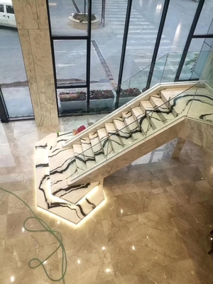 9/12/15mm Thickness LED Light Follows Panda White Marble Stair with Natural Stone
