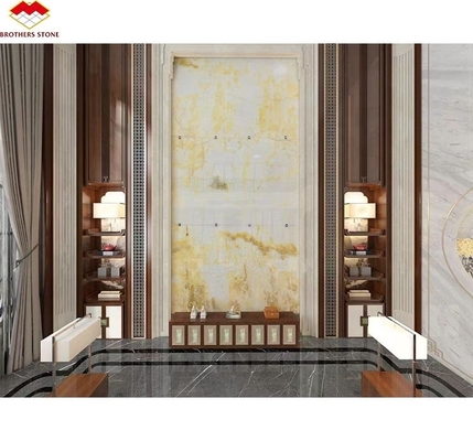Interior Home Wall Paneling Decor with Modern Backlit Onyx Marble TV Background Panel