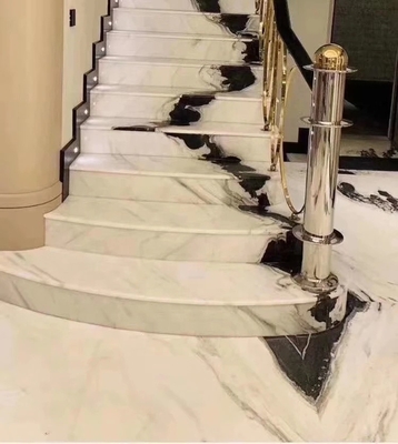 9/12/15mm Thickness LED Light Follows Panda White Marble Stair with Natural Stone