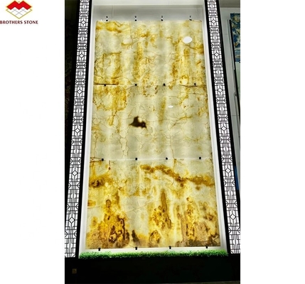 Interior Home Wall Paneling Decor with Modern Backlit Onyx Marble TV Background Panel