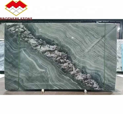 Modern Hotel Dining Table with Polished Green Marble Surface and Custom Graphic Design