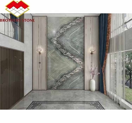 Modern Hotel Dining Table with Polished Green Marble Surface and Custom Graphic Design