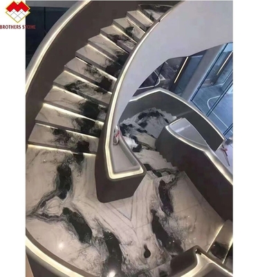 Indoor Honed Finish Natural Stone Spiral Staircase with LED Light and Anti-Slip Design