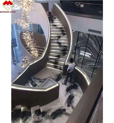 Indoor Honed Finish Natural Stone Spiral Staircase with LED Light and Anti-Slip Design