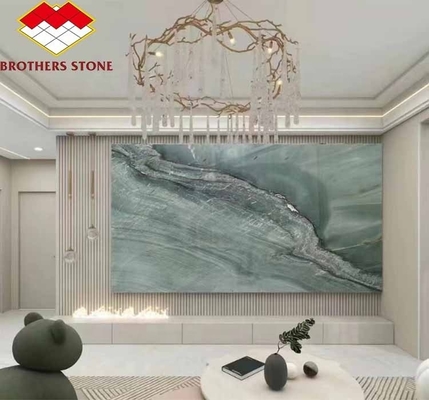 Modern Hotel Dining Table with Polished Green Marble Surface and Custom Graphic Design
