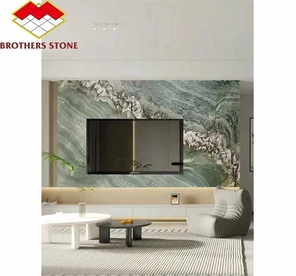 Modern Hotel Dining Table with Polished Green Marble Surface and Custom Graphic Design